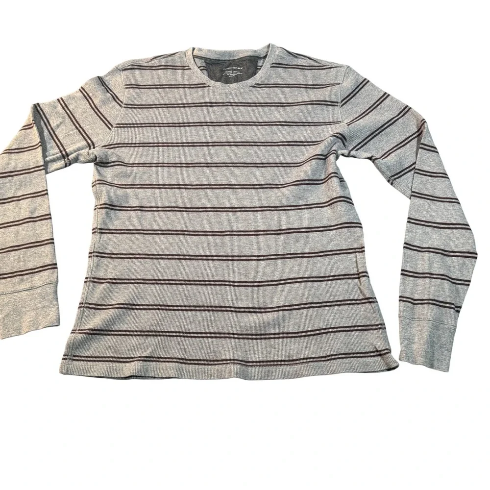 Banana Republic Mens XL Grey Striped Waffle Knit Thermal Long Sleeve Shirt